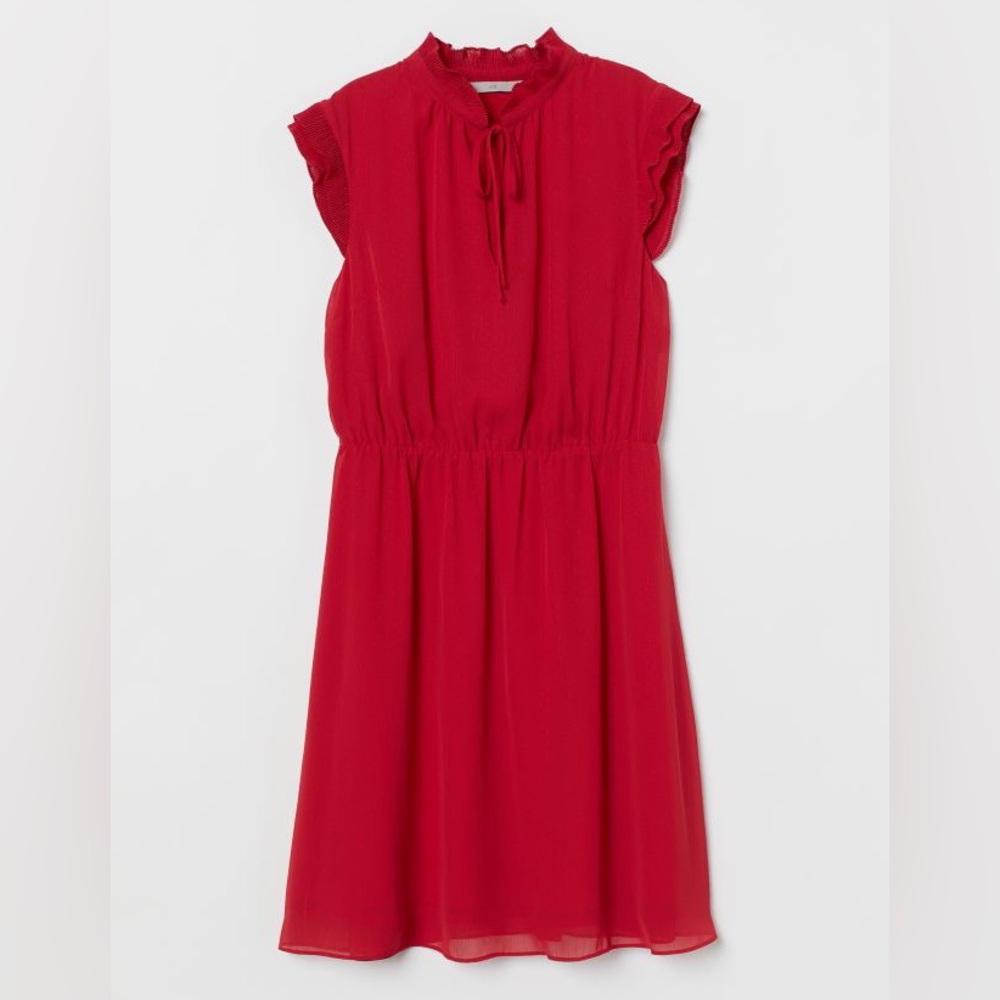 H&M red dress mini length cap sleeves elastic waist flowing material size 0